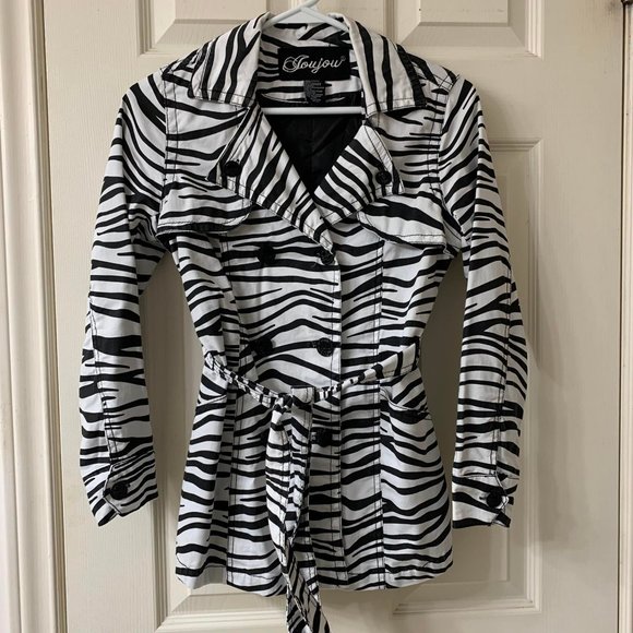 🌷3 for$25🌷Jou Jou, Kid's US 10-12, Black & White Zebra Print Trench Coat - Picture 3 of 8